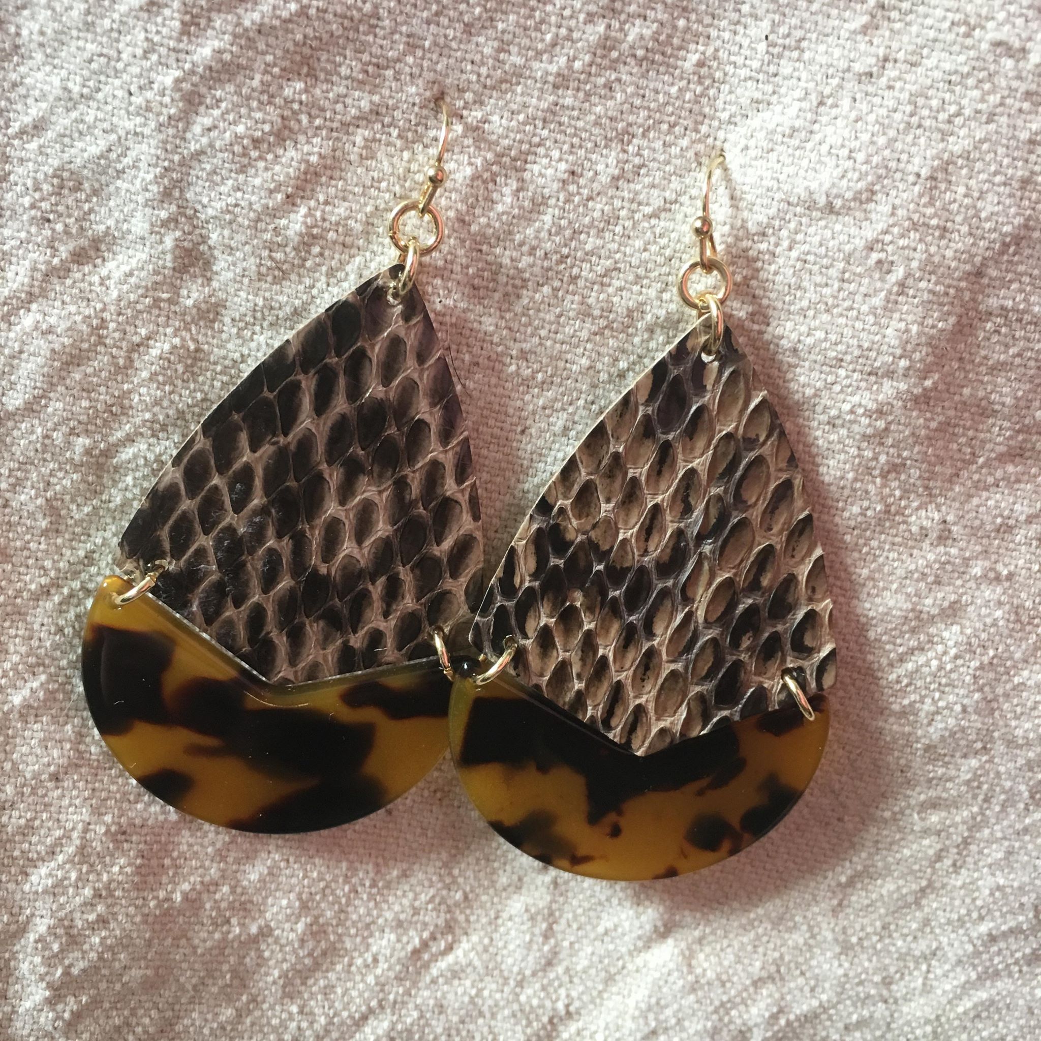 "Cordelia" Tortoiseshell With Snakeskin Hinged Earrings