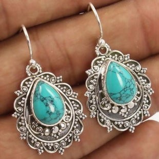 "Terése" Antique Silver Turquoise Teardrop Statement Earrings
