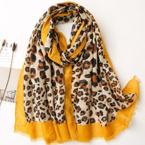 "Leopard Love" Leopard Print Soft and Full Yellow Fashion Scarf